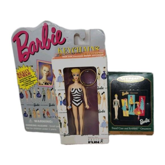 TRAVEL CASE and BARBIE ORNAMENT Hallmark Keepsake Miniature 2pc VTG + Keychain - Picture 1 of 16